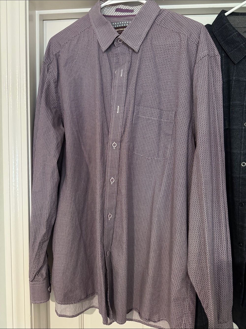 Johnston & Murphy Charcoal Plaid Button-Down and Purple Micro-Pattern Shirt - Picture 6 of 9